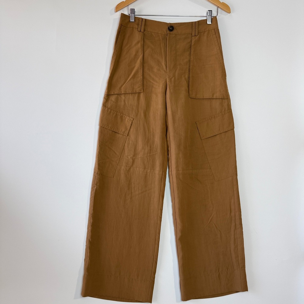 Vince Fluid Cargo Trouser Women 4 Nile Brown Wide Leg Mid Rise V967422108 - Picture 2 of 16